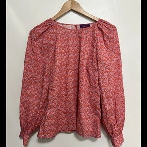 J Crew Puff-sleeve scoopneck shirt S Liberty Toutouayette‎ fabric Orange Floral